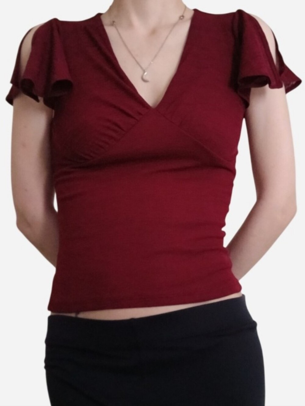 Burgundy V-Neck Top